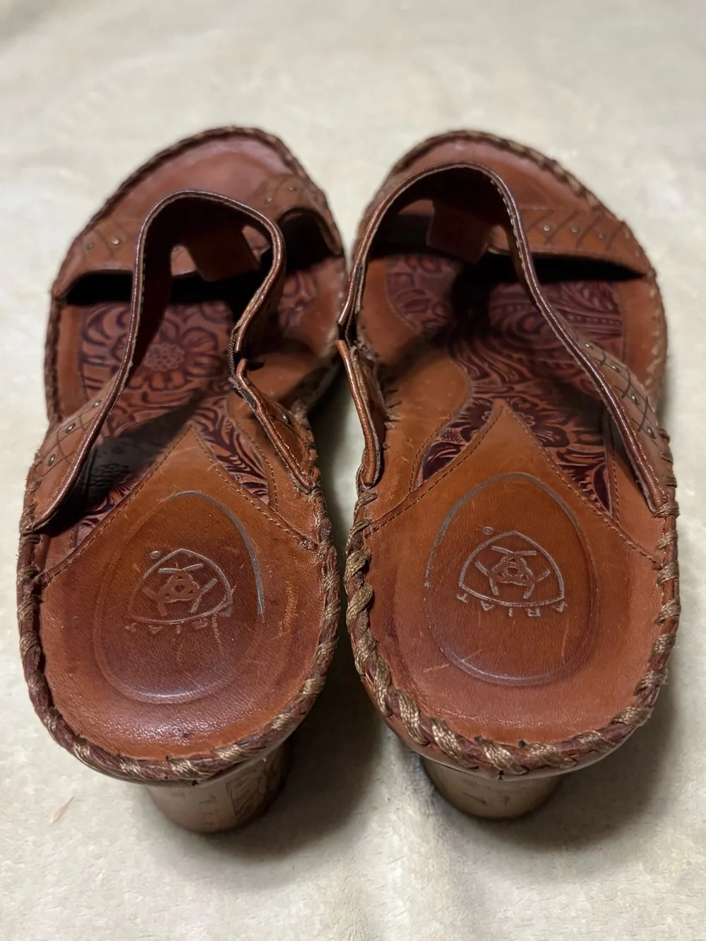 Ariat Brown Leather T-Strap Wedge Sandals